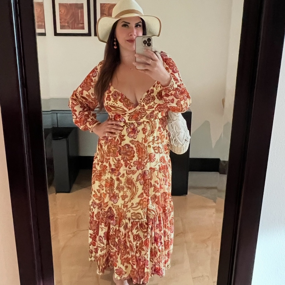 💋Fun & Flirt Multicolor Floral Smocked Maxi Dress Large